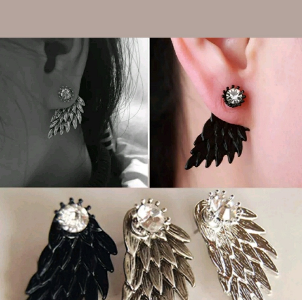 Angel Wing Earrings, black pair and silver pair
